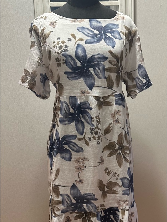 Papa Vancouver Dresses & Skirts - PAPA Vancouver Light Blue/Brown/Ivory Lined Dress with bottom ruffle & pockets
